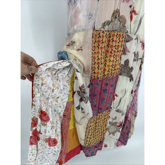Vintage Sacred Threads Patchwork Dress Size M/L Chiffon Floral Bohemian Maxi 90s - Picture 5 of 14
